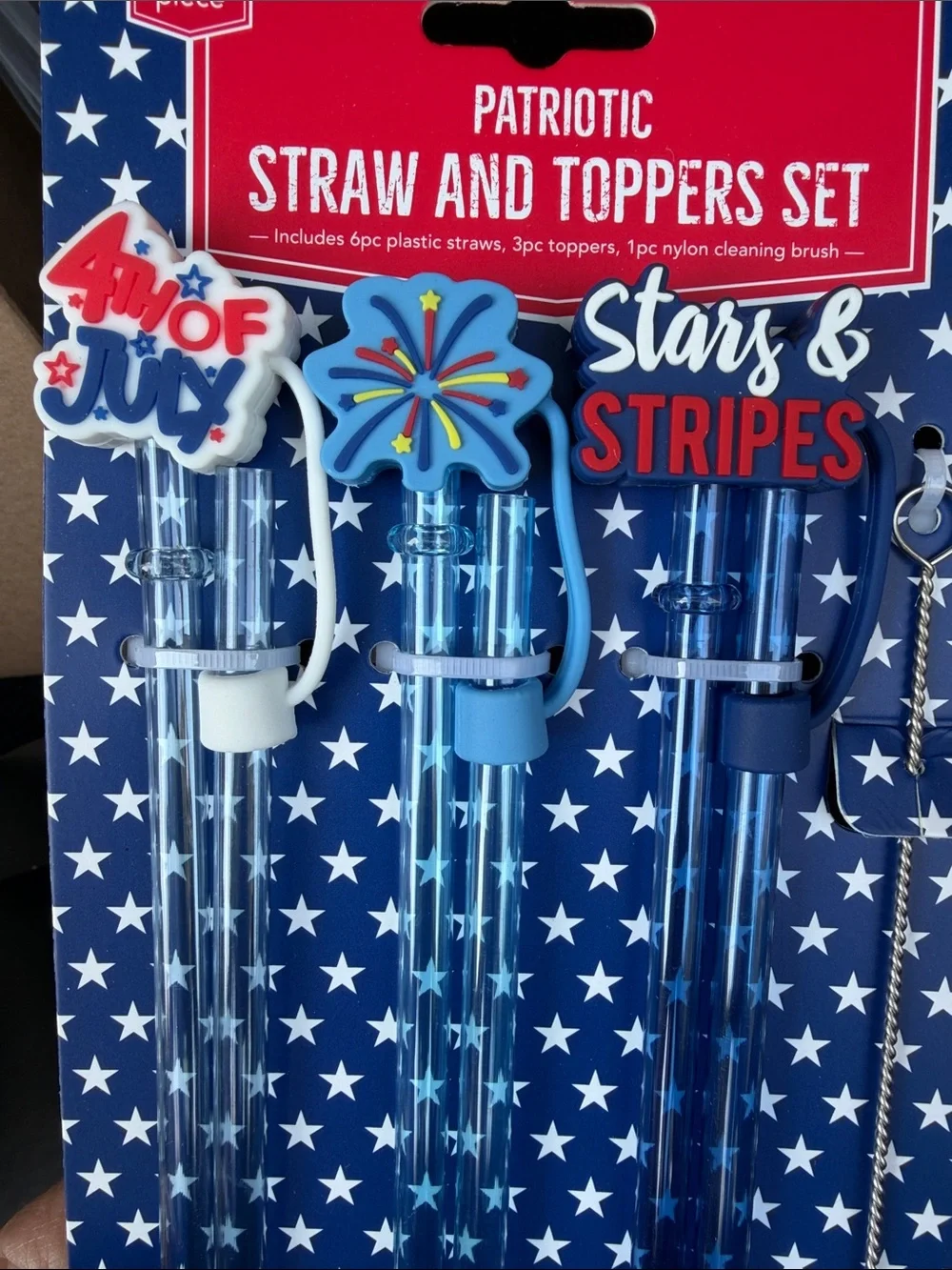 Patriotic Blue Straw and Toppers Set - Stars & Stripes